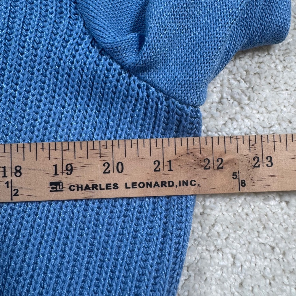 St. John Cardigan Women Large Blue Wool Blend V-Neck Ribbed Button Front Sweater - Picture 7 of 9